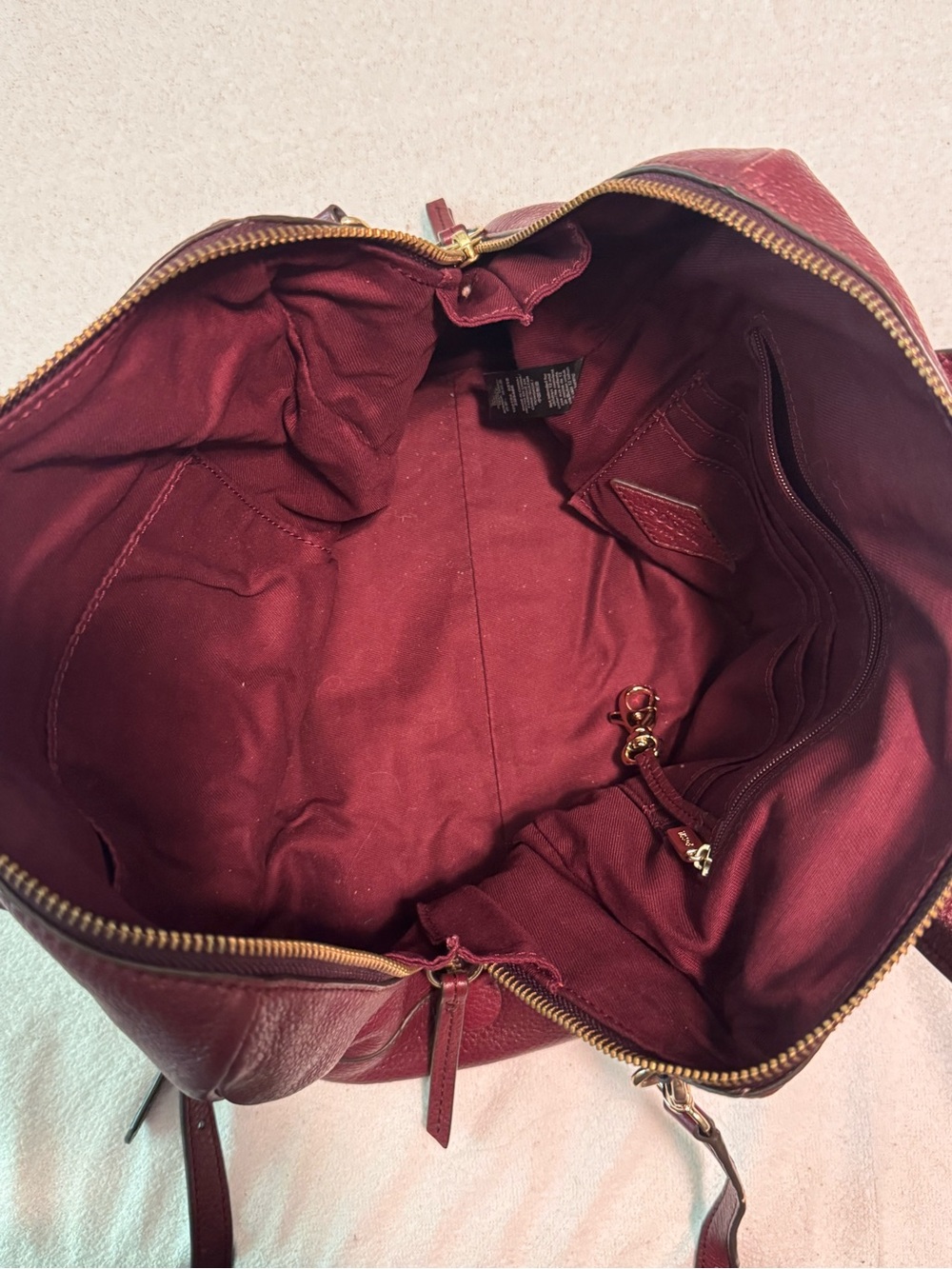 Fossil Deep Burgundy Leather Tote Satchel - Picture 8 of 10